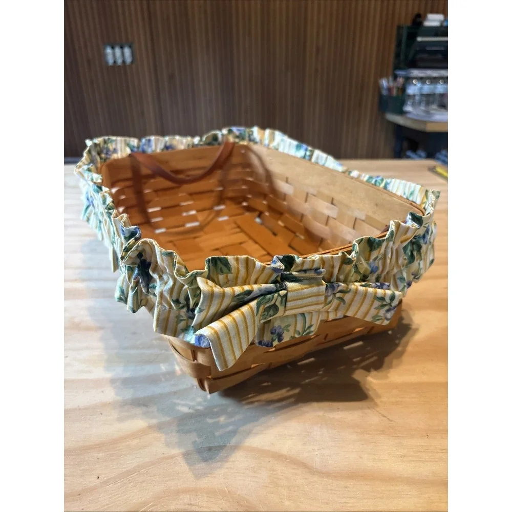 Longaberger 1997 Hand Woven Basket W/ Flower Scrunch  Ribbon 8x14